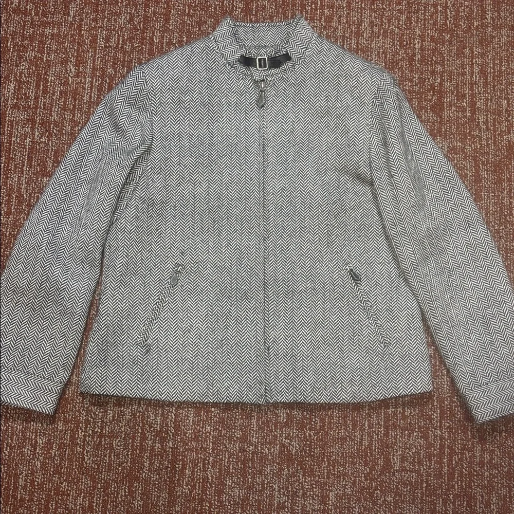 Lauren Ralph Lauren houndstooth zip boxy crop moto style wool alpaca jacket 12 - Picture 3 of 15